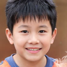 Rosto de menino asiático de cabelo curto para o perfil