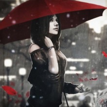 Foto com uma morena sob um guarda-chuva em um avatar