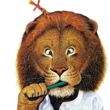 Coole Kunst auf Avatar-Löwe, der Zähne putzt