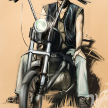 Zeichnung eines Motorradfahrers auf einem Avatar