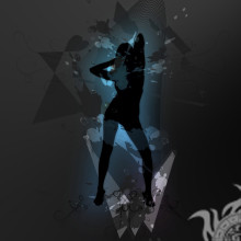 Танцююча дівчина на темному тлі на профіль