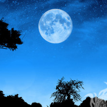 La luna en el cielo estrellado de la noche a cuenta
