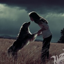 Foto eines schönen Mädchens mit einem Hund herunterladen
