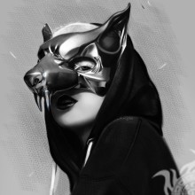 Rapariga loira com máscara de lobo no avatar