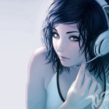 Hermoso retrato de una niña en auriculares en un avatar