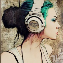 Kunstmädchen in Kopfhörern auf Avatar herunterladen