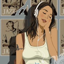 Arte en avatar morena en auriculares