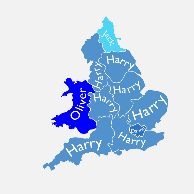 Популярные в Англии имена мальчиков (по данным прошлых лет)