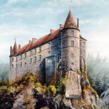Castillo medieval en la montaña en tu foto de perfil
