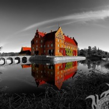 Casa medieval en medio del lago art photo