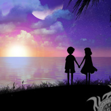 Noche de paisaje de pareja de niños en la página
