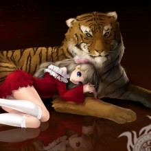 Аниме картинка девушка и тигр