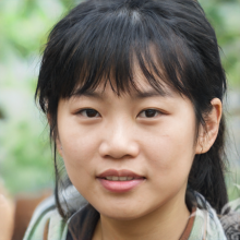 O rosto de uma garota coreana na foto