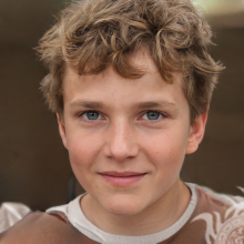 Fake face of a curly-haired brown-haired boy for Pinterest