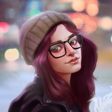 Arte sobre uma garota e download de óculos no avatar