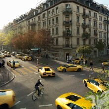 Télécharger la photo Les Lamborghini jaunes ont rempli la ville