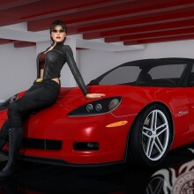Foto legal do jogo em seu carro vermelho de luxo com avatar do YouTube