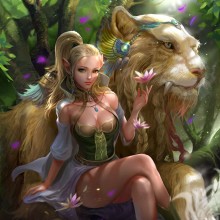 Эльфийская девушка и лев картинка на аву