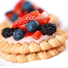 Dessert with blueberries, blackberries, strawberries