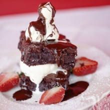 Dessert with strawberry wedges