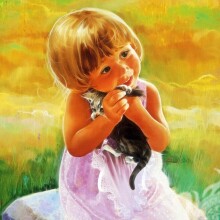 Рисунок девочки с котенком ава