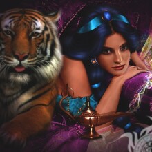 Beauté arabe avec art de tigre sur avatar