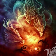 Arte de dragão de três cabeças