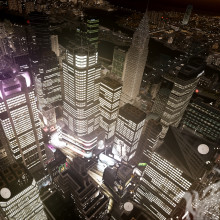 Foto noturna da cidade de arranha-céus na foto do perfil