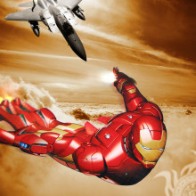 Iron man in flight with airplane avatar