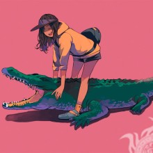 Аниме девушка и крокодил