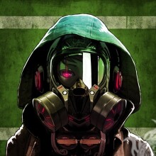 Homem de anime com máscara de gás no avatar