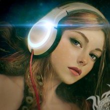 Linda garota usando fones de ouvido no avatar