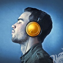 Photo on icon with headphones for guy