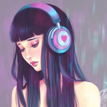Girl in headphones drawing for avatar
