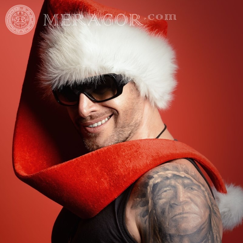 Новогодняя аватарка Новогодние Дед мороз В очках Красные