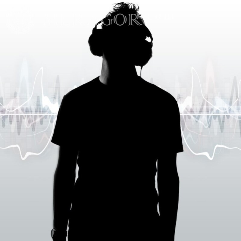 Silhouette eines Mannes in Kopfhörern für Avatar herunterladen Silhouette Im Kopfhörer Schwarz-weisse