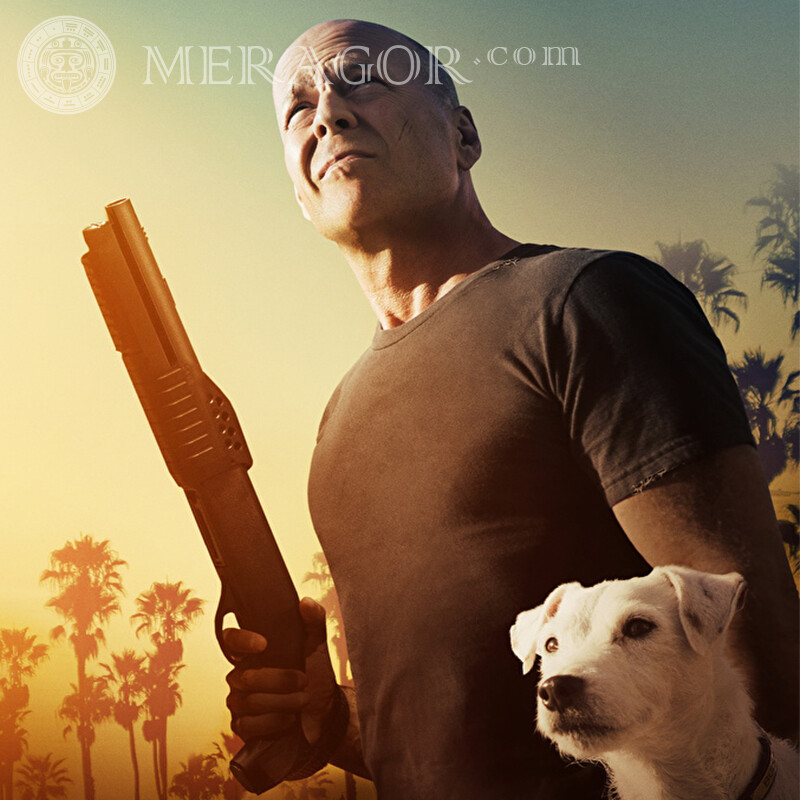 Bruce's Avatar mit einem Hundedownload Mit Waffe Hunde Prominente