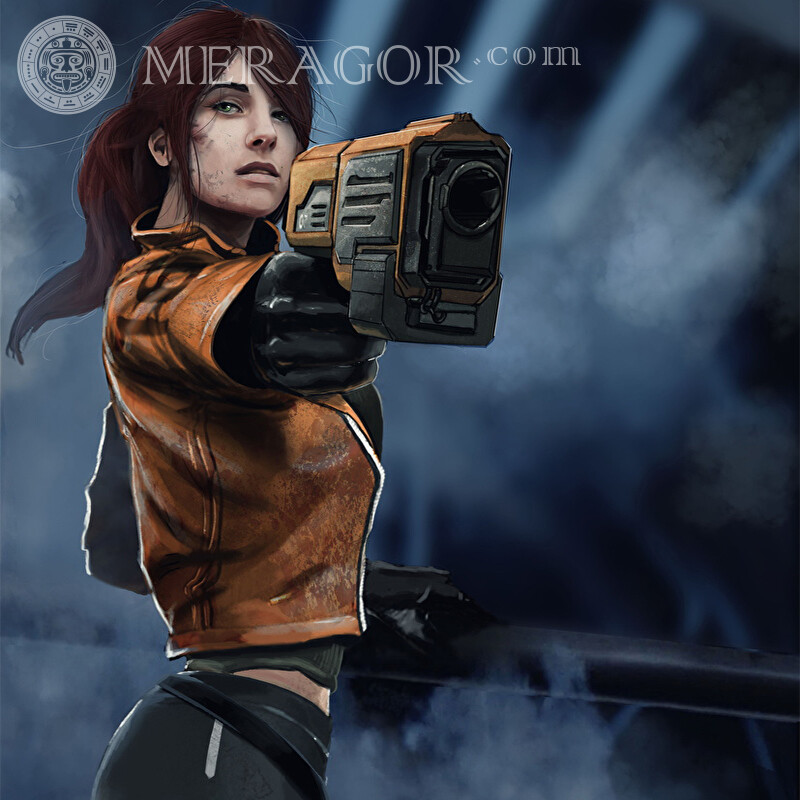 Avatar einer schönen braunhaarigen Frau herunterladen Mit Waffe Alle Spiele Counter-Strike Standoff