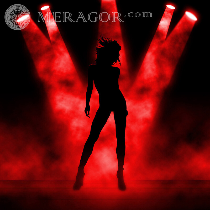 Silhouette d'une fille sur scène sous les projecteurs Silhouette Les filles Rouges