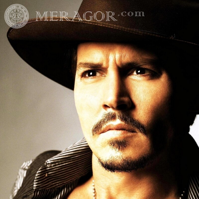 Johnny Depp in einem Hut auf einem Avatar Prominente In der Kappe Für VK Gesichter, Porträts