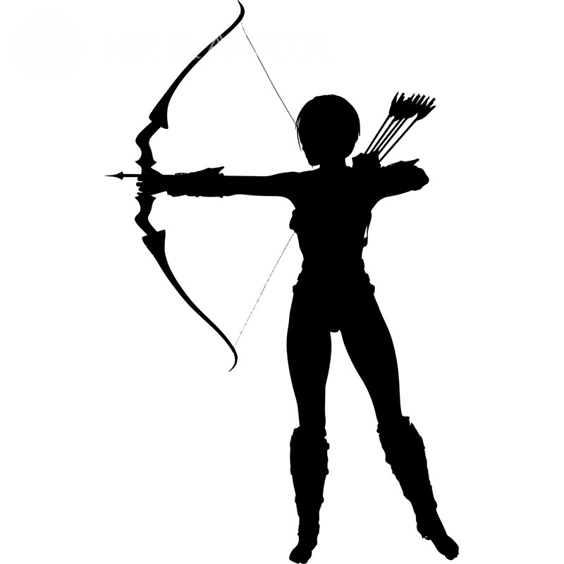Silhueta de uma flecha com um arco em uma conta Com arma