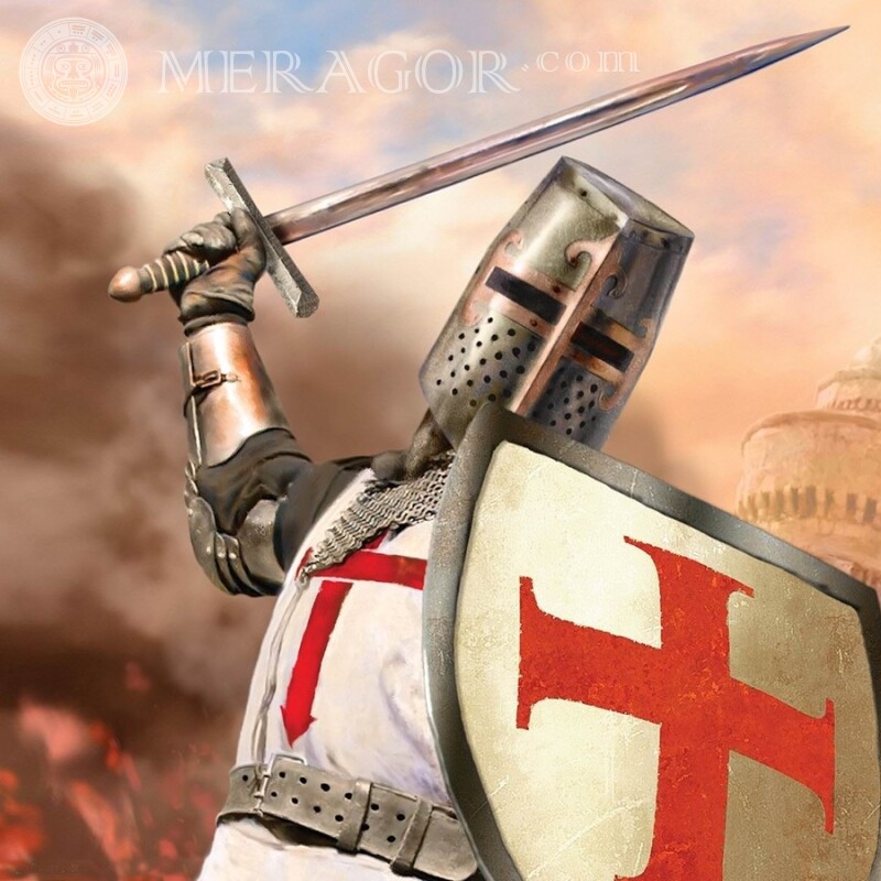 Knight in armor on the profile picture With weapon