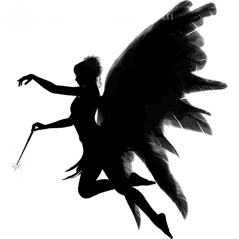 Ангел фея на аккаунт Чорно-білі Ангели Силует