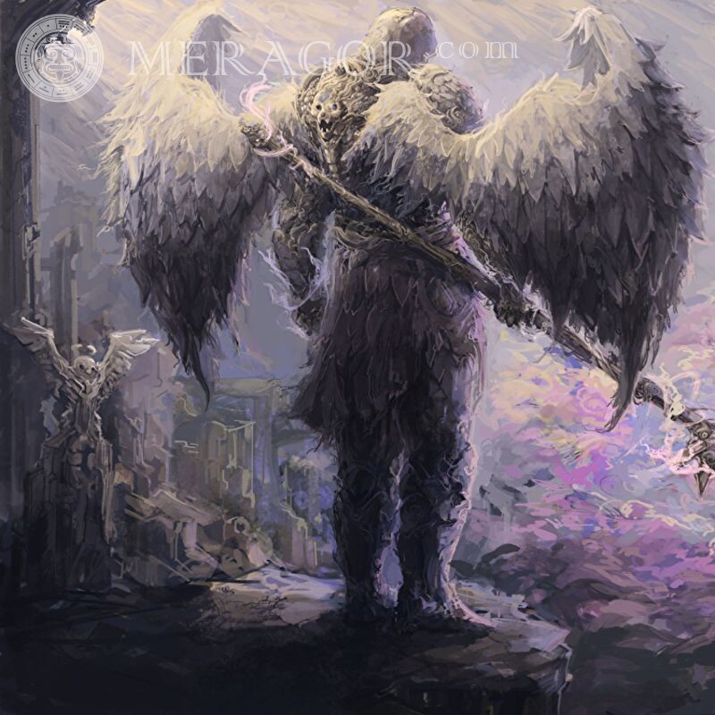 Ангел картинка на аватар для парня мужчины Ангелы Аниме, рисунок С оружием