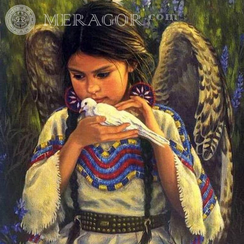 Unusual angel art for icon Small girls Angels Birds