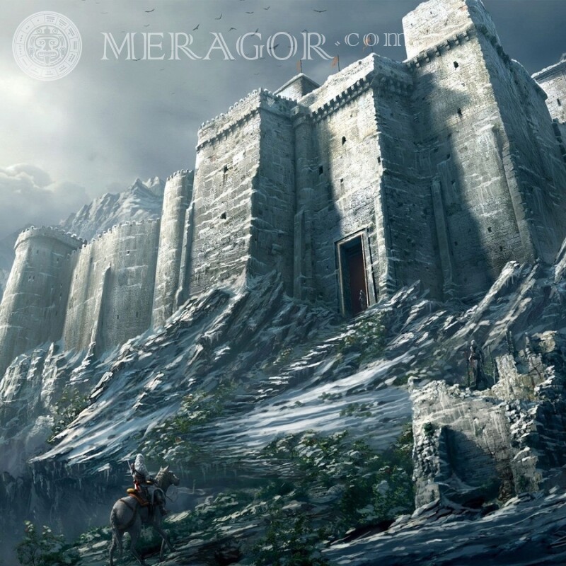Rider at the wall of a stone castle avatar Buildings