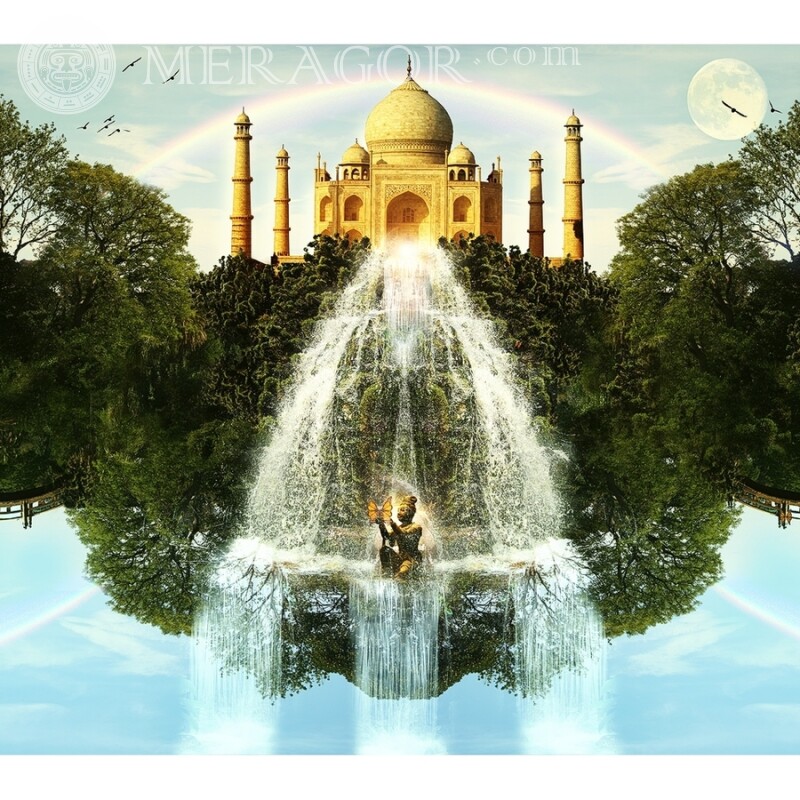 Taj Mahal picture with a waterfall on your profile picture Buildings