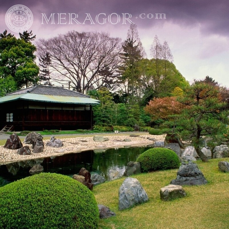 Jardin de rocaille japonais et maison d'avatar Bâtiments