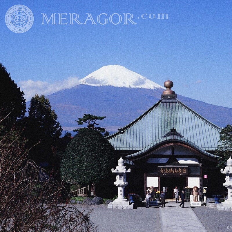 Japan landscape with a house and a mountain on your profile picture Buildings