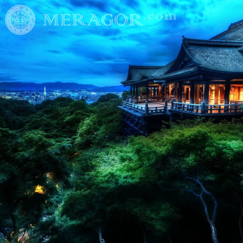 Hermoso paisaje con avatar de casa japonesa Edificios Naturaleza